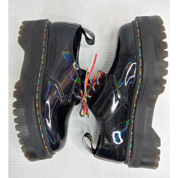 Dr. Martens 1461 Quad Rainbow Patent Platform Shoes black size 7 ladies 6 Men - Picture 7 of 16